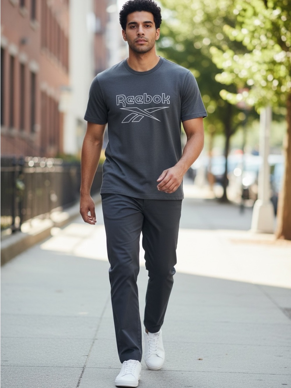 Reebok Men’s Charcoal Logo Crew Tee - Picture 2 of 4